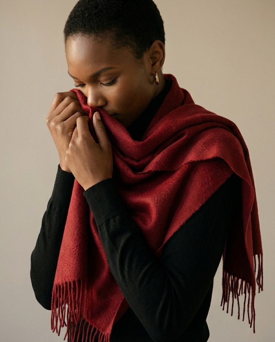 Scarf folded showing how the water ripple pattern changes with each crease