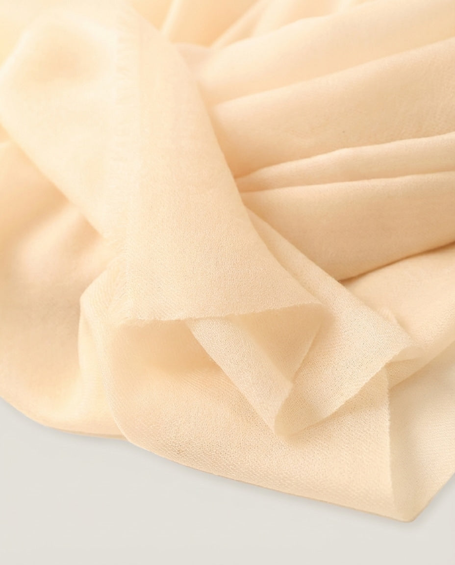 Wildfool 200-Count Air Cashmere Stole in Sand Beige - Zoom View - 100% Cashmere, Gossamer Thin, Translucent Warmth