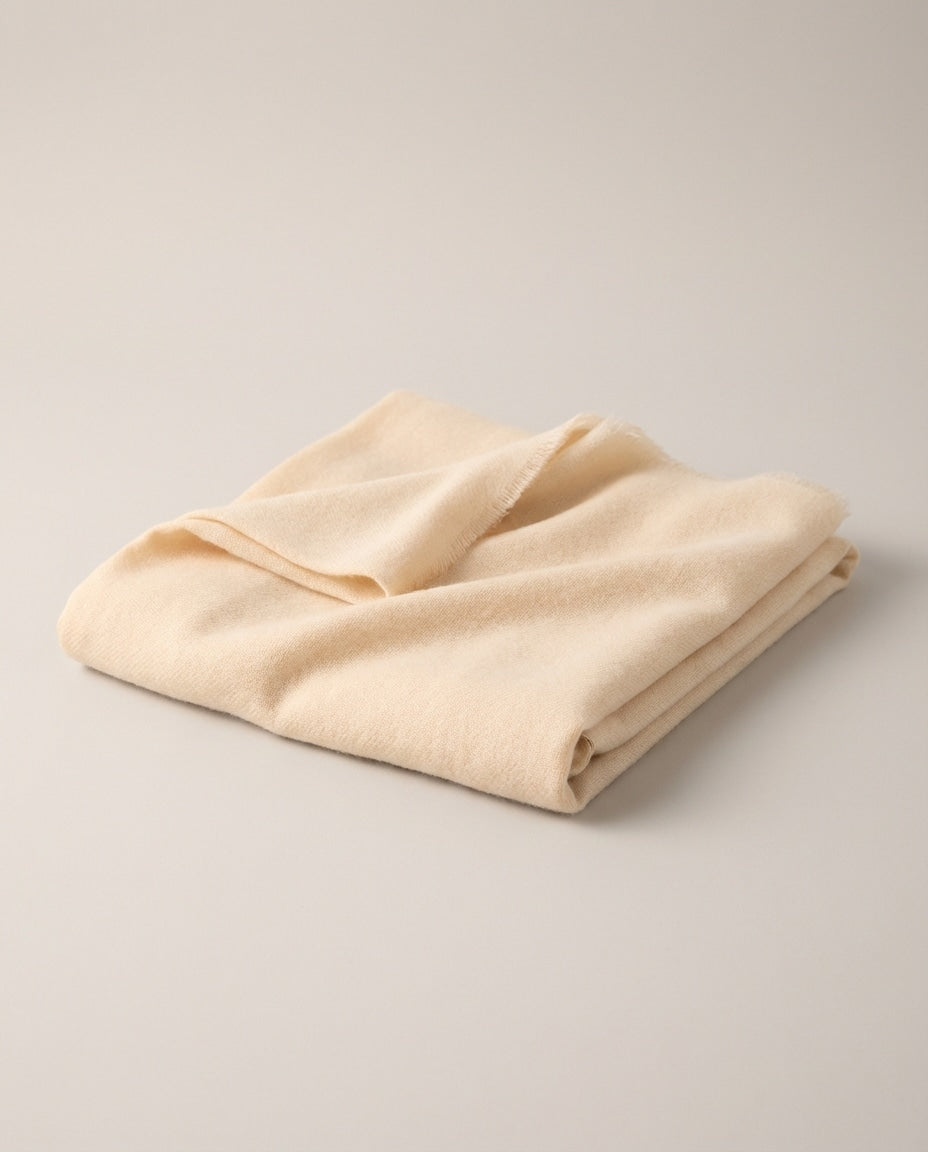 Wildfool 200-Count Air Cashmere Stole in Sand Beige - Zoom View - 100% Cashmere, Gossamer Thin, Translucent Warmth