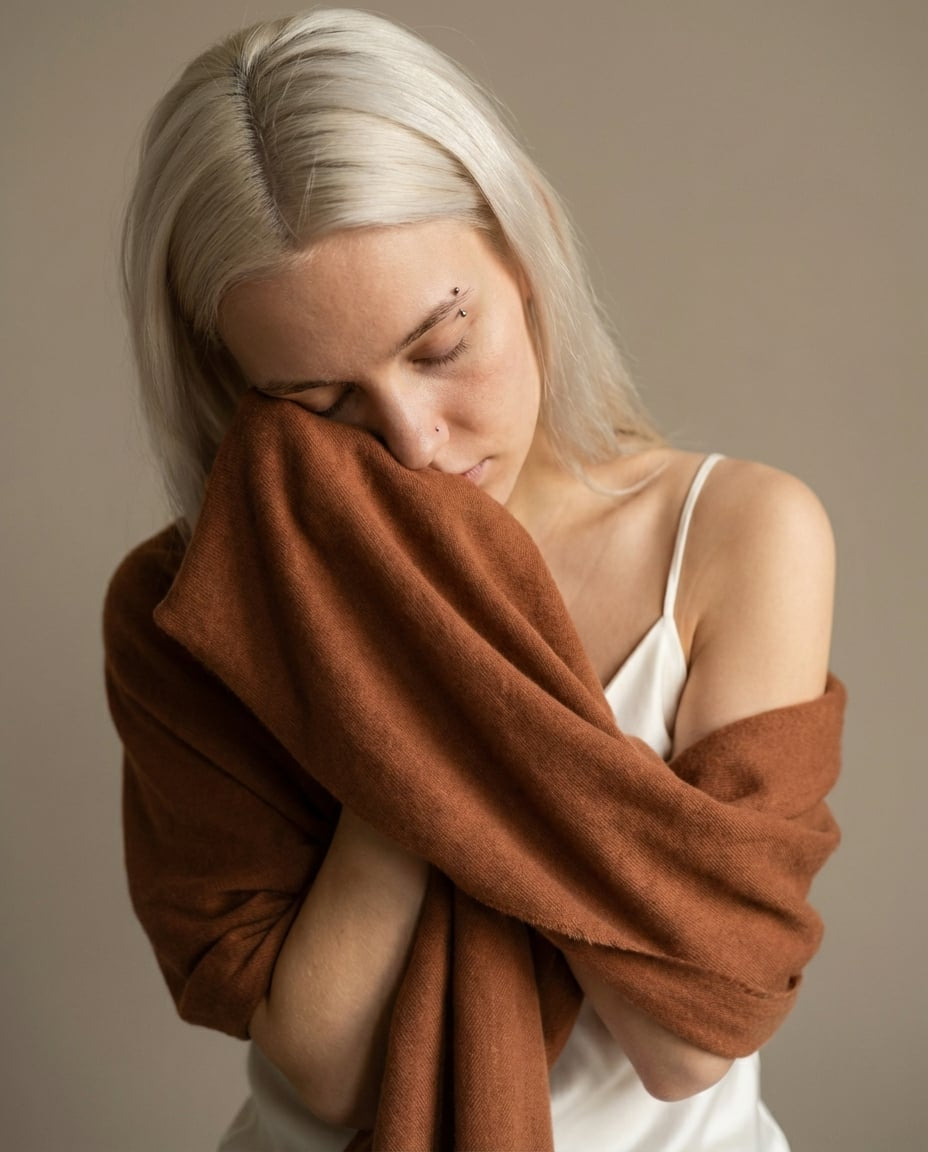 Wildfool 200-Count Air Cashmere Stole in Brown - Zoom View - 100% Cashmere, Gossamer Thin & Translucent Warmth