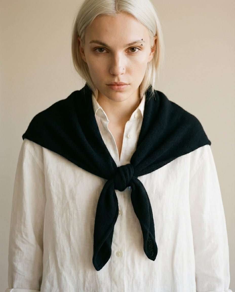 WF26WRAP007-BK - Midnight Black - The 100% Cashmere Mini Neckerchief