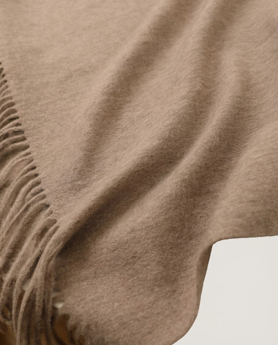 Wildfool The Nomad Lambswool Blanket-Wrap in Taupe - Zoom View - 100% Inner Mongolia Lambswool, 130x200cm Grand Scale