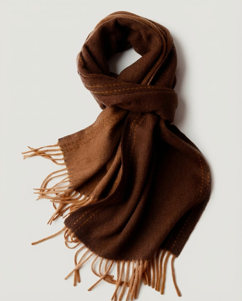 Wildfool reversible scarf draped over a coat hook — entryway lifestyle shot