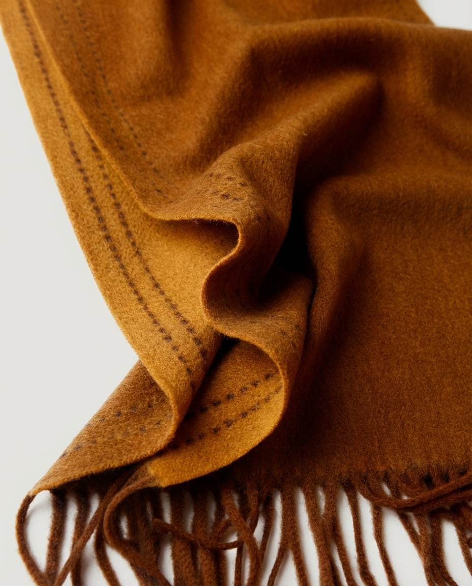 Wildfool Reversible Whipstitch Scarf in Spice Oat - Zoom View - 100% Inner Mongolia Lambswool, Dual-Tone Versatility