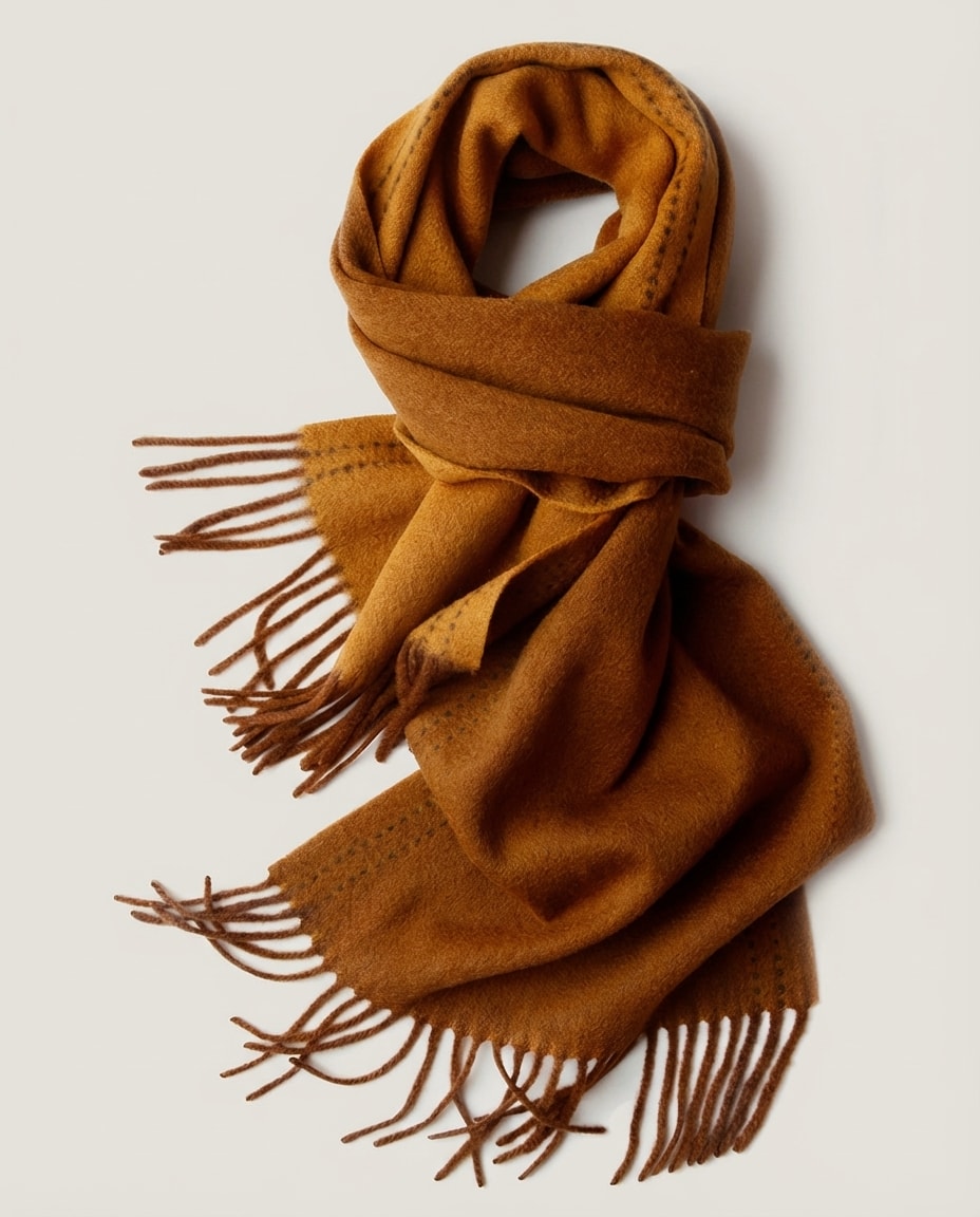 Scarf flipped to show the oat reverse side — same scarf, different mood