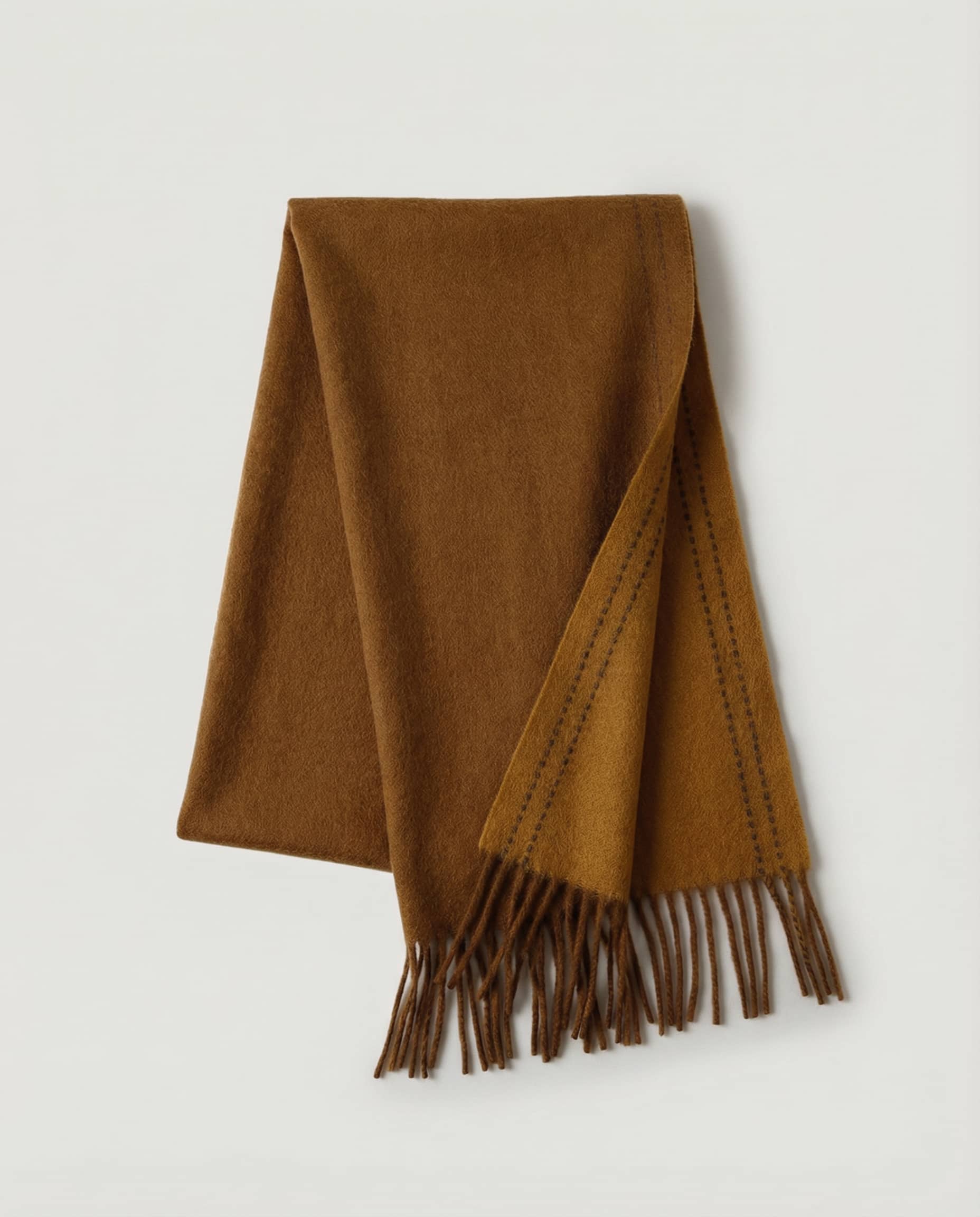 Wildfool Reversible Whipstitch Scarf in Spice Oat - Zoom View - 100% Inner Mongolia Lambswool, Dual-Tone Versatility