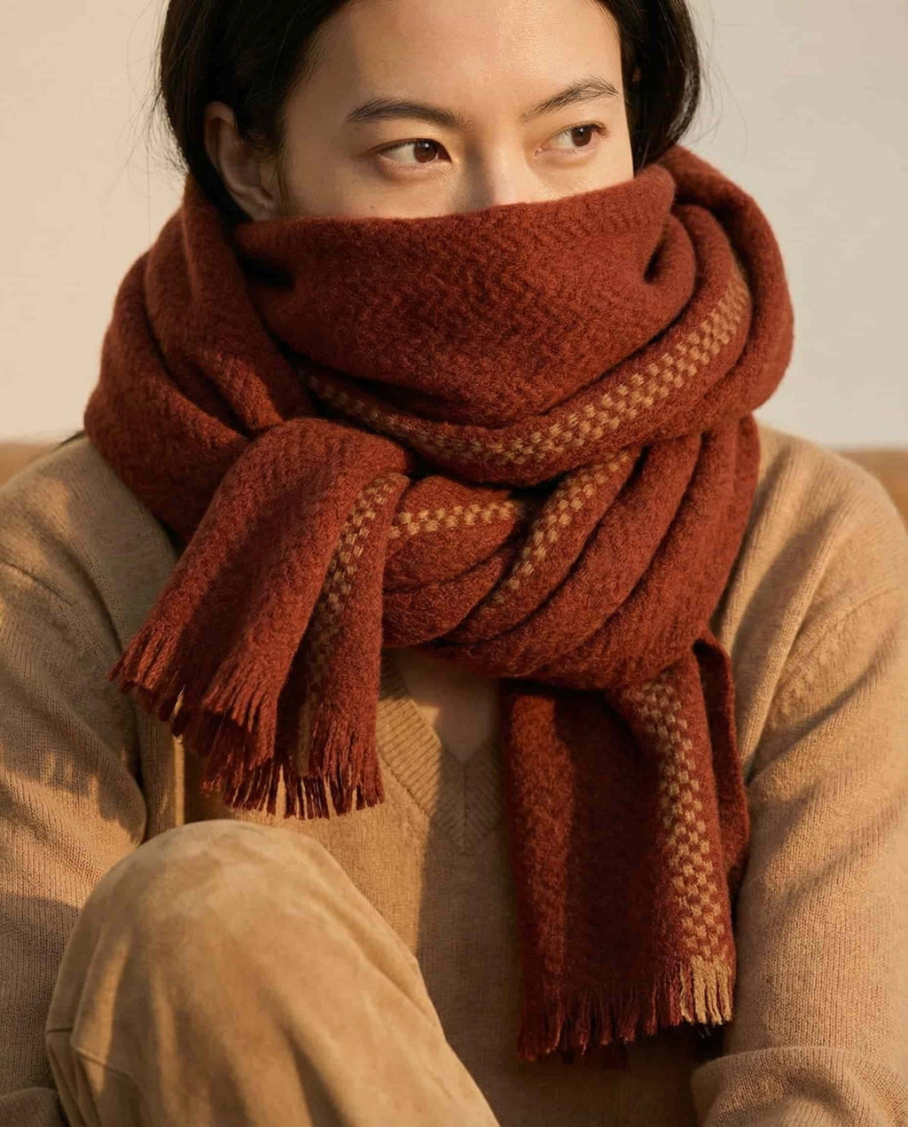WF26WRAP011-RD - Terracotta - The Herringbone Wool Scarf