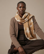 Wildfool wildflower jacquard lambswool scarf — front side with light blooms on dark field