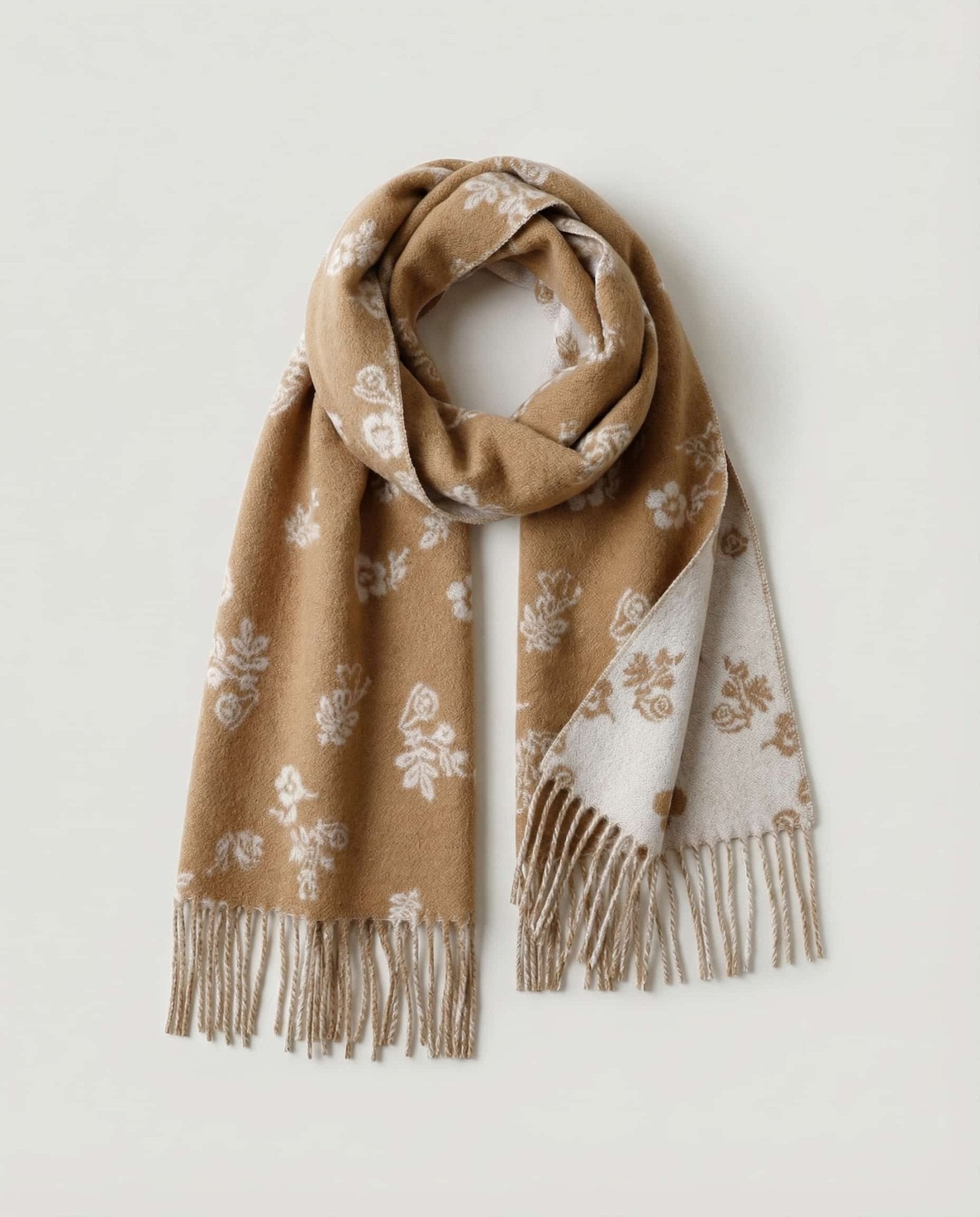 WF26WRAP012-BE - Oat Jacquard - The Wildflower Jacquard Scarf