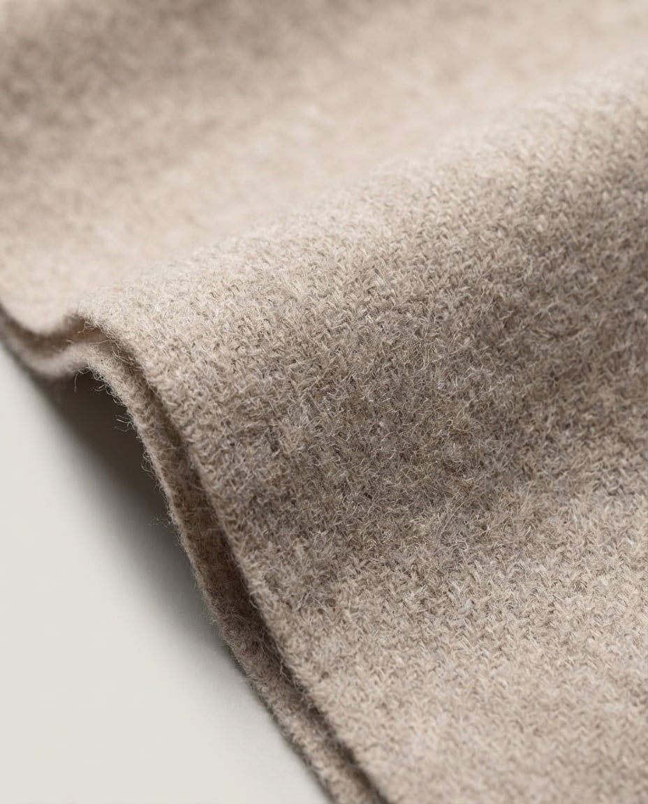 Wildfool Superfine Wool Slim Scarf in Latte - Zoom View - 100% Sheep Wool, Featherlight 133g Transitional Layer
