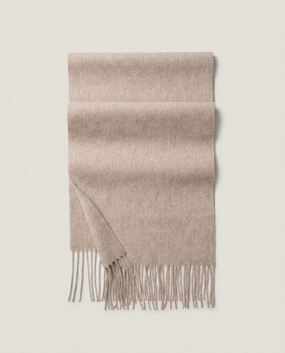 Wildfool Superfine Wool Slim Scarf in Latte - Zoom View - 100% Sheep Wool, Featherlight 133g Transitional Layer