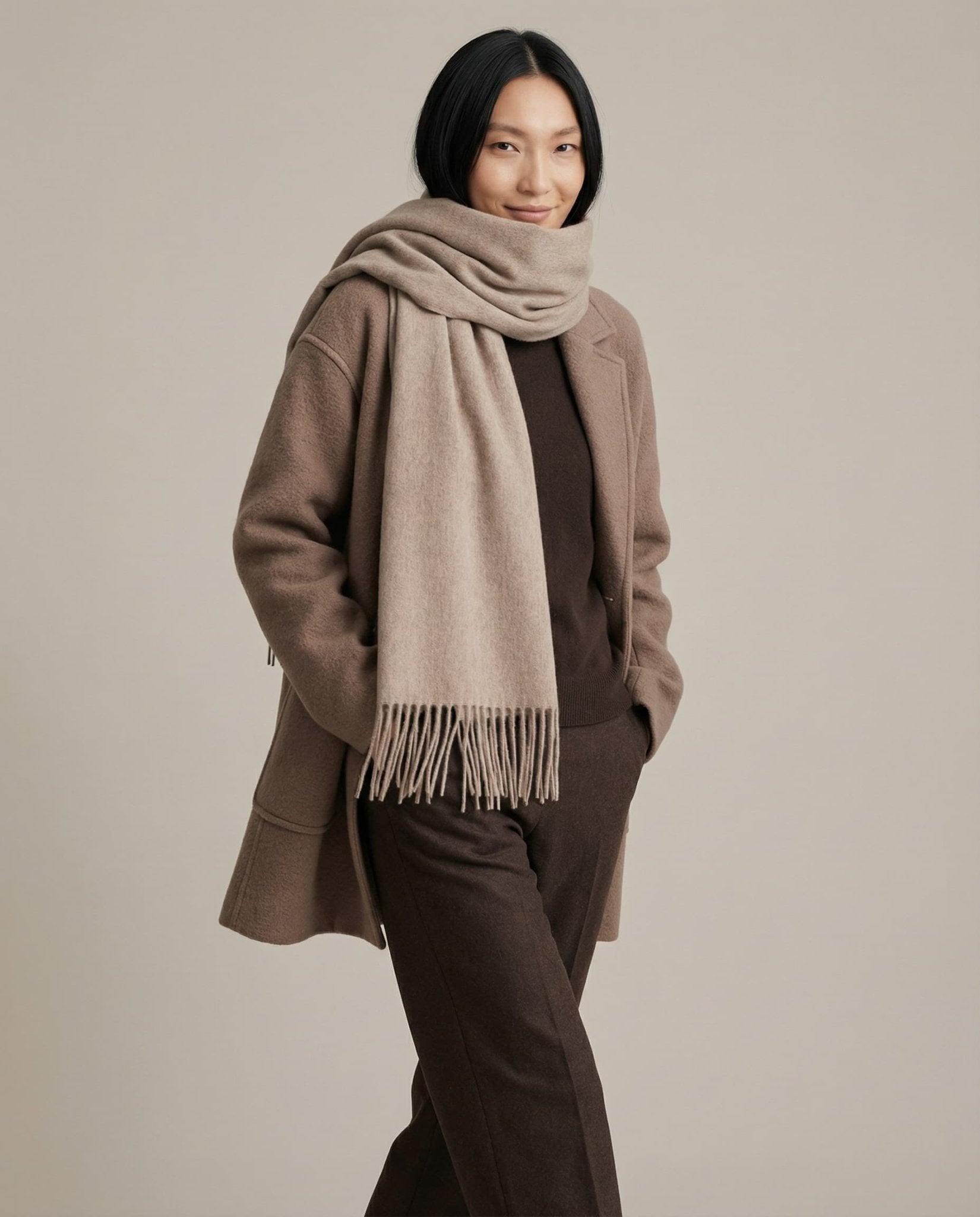 WF26WRAP013-BE - Latte - The Superfine Wool Slim Scarf