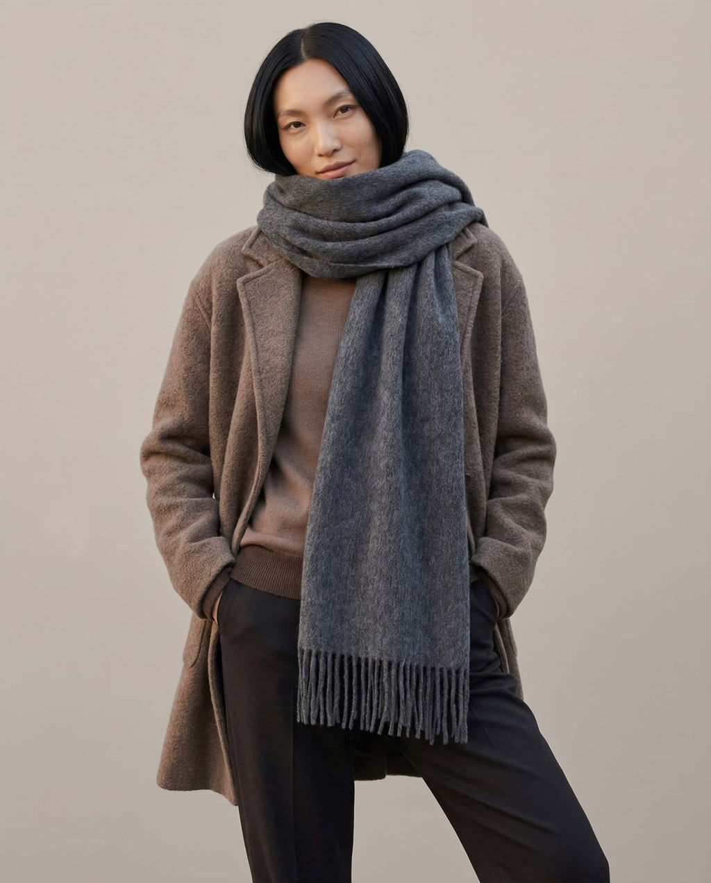 WF26WRAP013-BK - Slate Grey - The Superfine Wool Slim Scarf
