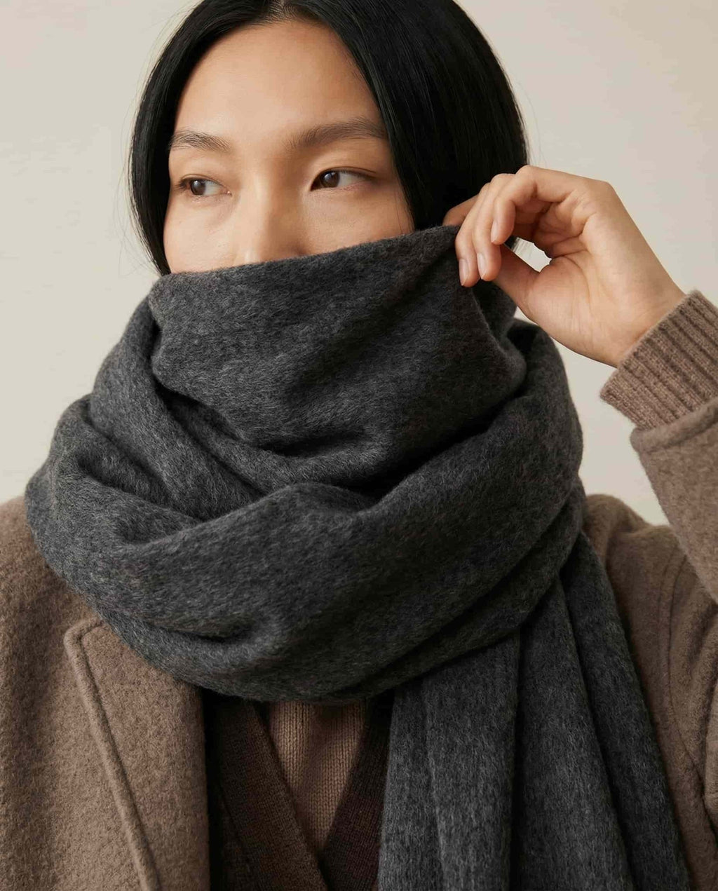 Wildfool superfine slim scarf in dusty pink — alternative color flat lay