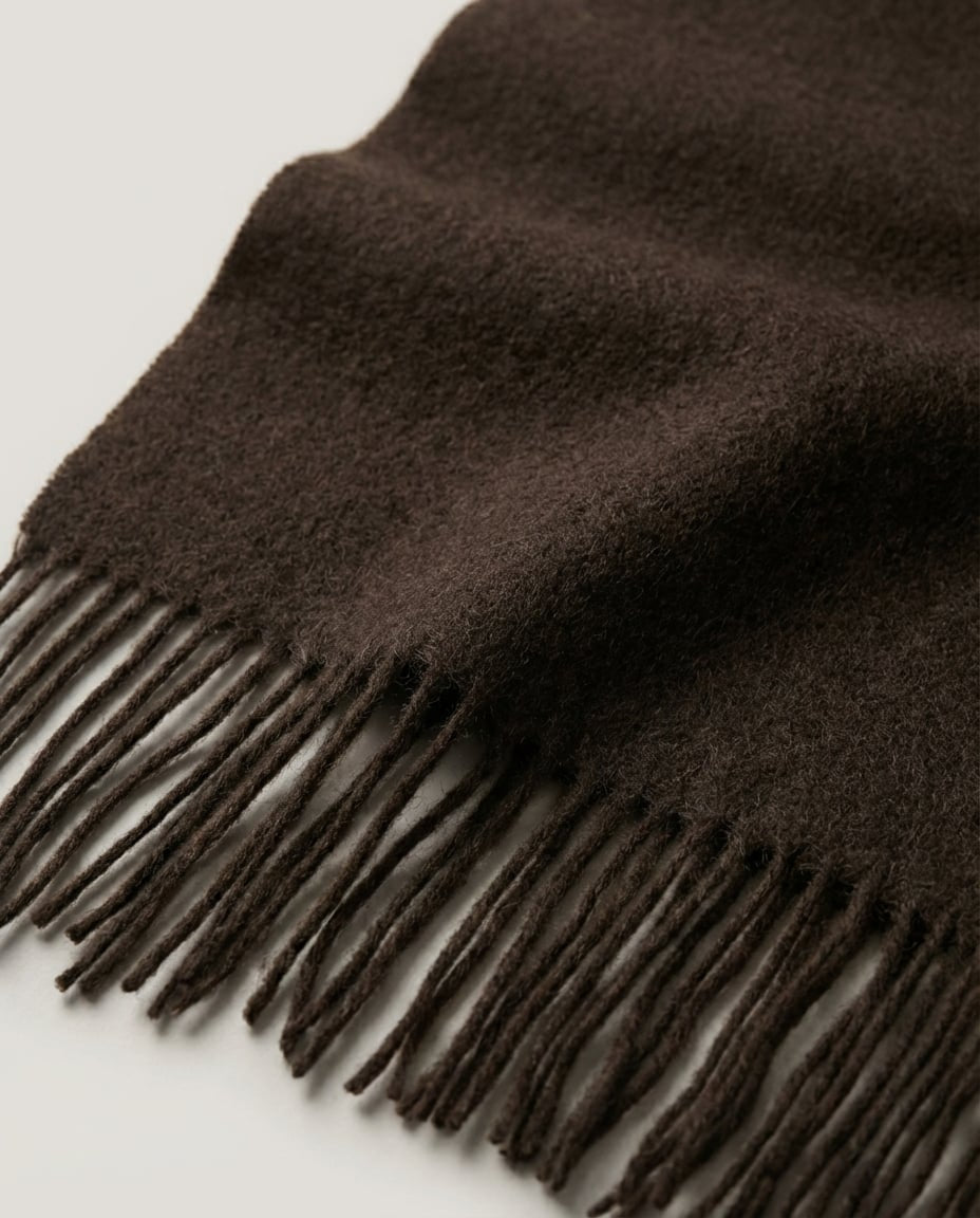 Wildfool Superfine Wool Slim Scarf in Espresso - Zoom View - 100% Sheep Wool, Featherlight 133g