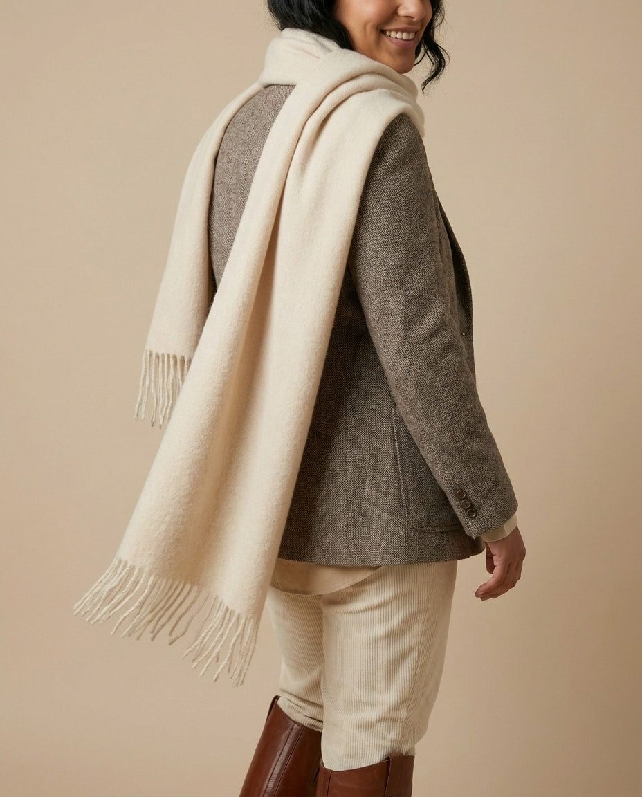 Wildfool The 200cm Nomad Wrap in Unbleached Wool - Zoom View - 100% Sheep Wool, Soft Halo Effect, Substantial yet Airy