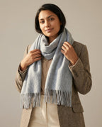 Wildfool brushed lambswool long scarf in oat — full flat lay on cream linen