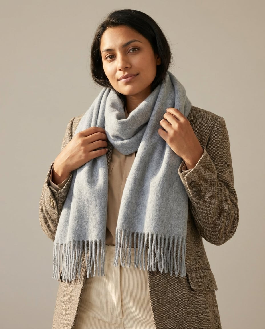 Wildfool 200cm Nomad Wrap in Fog Grey - Zoom View - 100% Sheep Wool, Soft Halo Effect