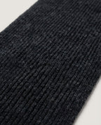 Macro close-up of the cashmere-wool blend knit showing the dense gauge