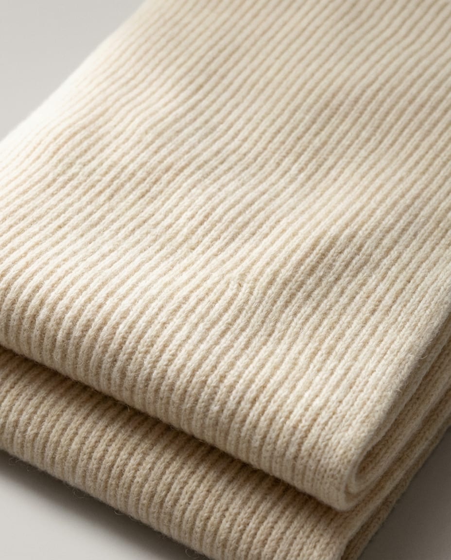 Detail of the finished edge on Wildfool Alashan cashmere-knit collar