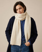 Wildfool cashmere-knit collar rolled into a compact tube for pocket carry