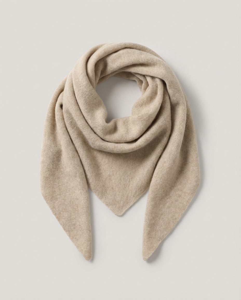 Wildfool The French Knot Neckerchief in Oat - Zoom View - Mulberry Silk & Cashmere Blend with Featherweight Warmth and Noble Luster