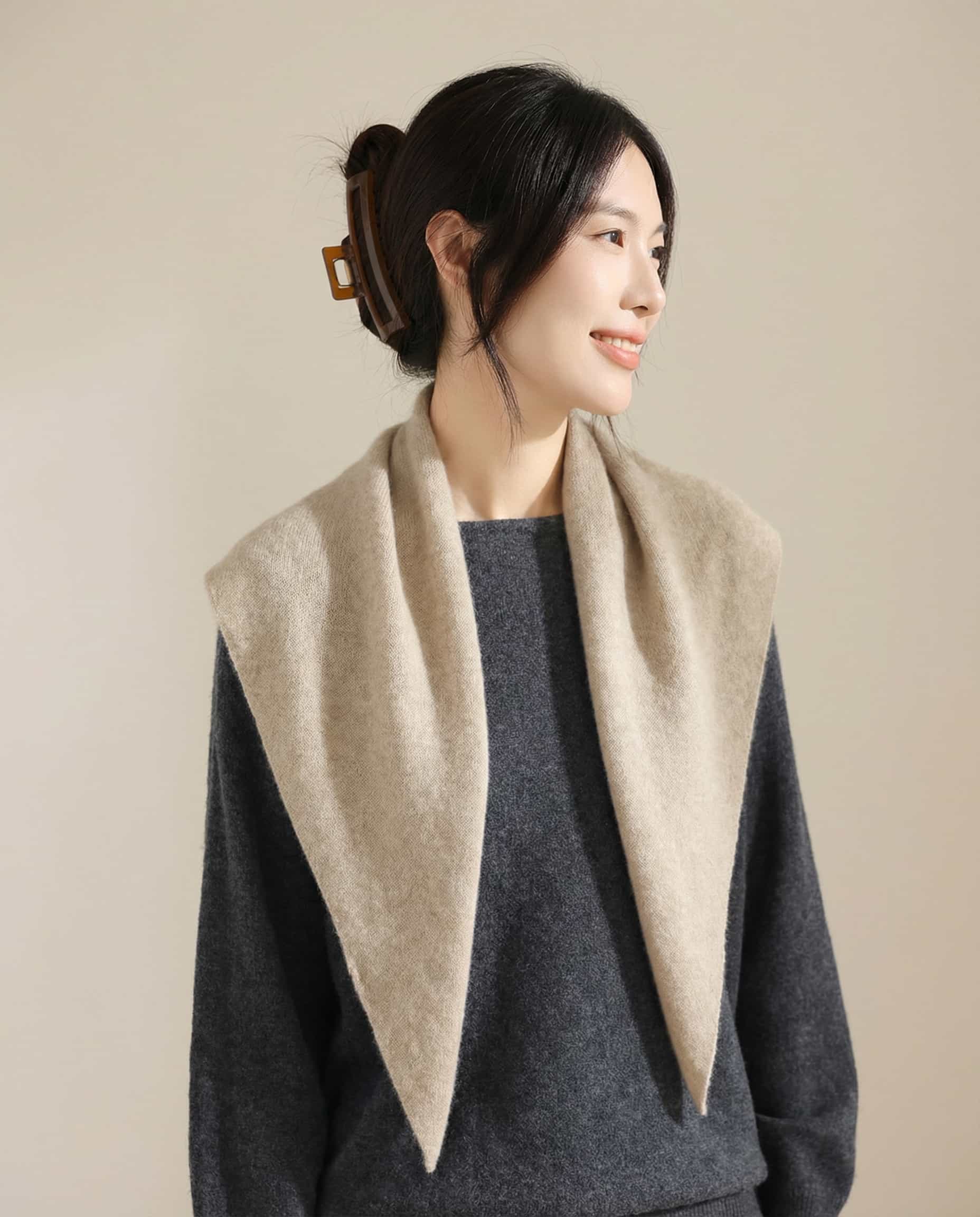 Wildfool The French Knot Neckerchief in Oat - Zoom View - Mulberry Silk & Cashmere Blend with Featherweight Warmth and Noble Luster