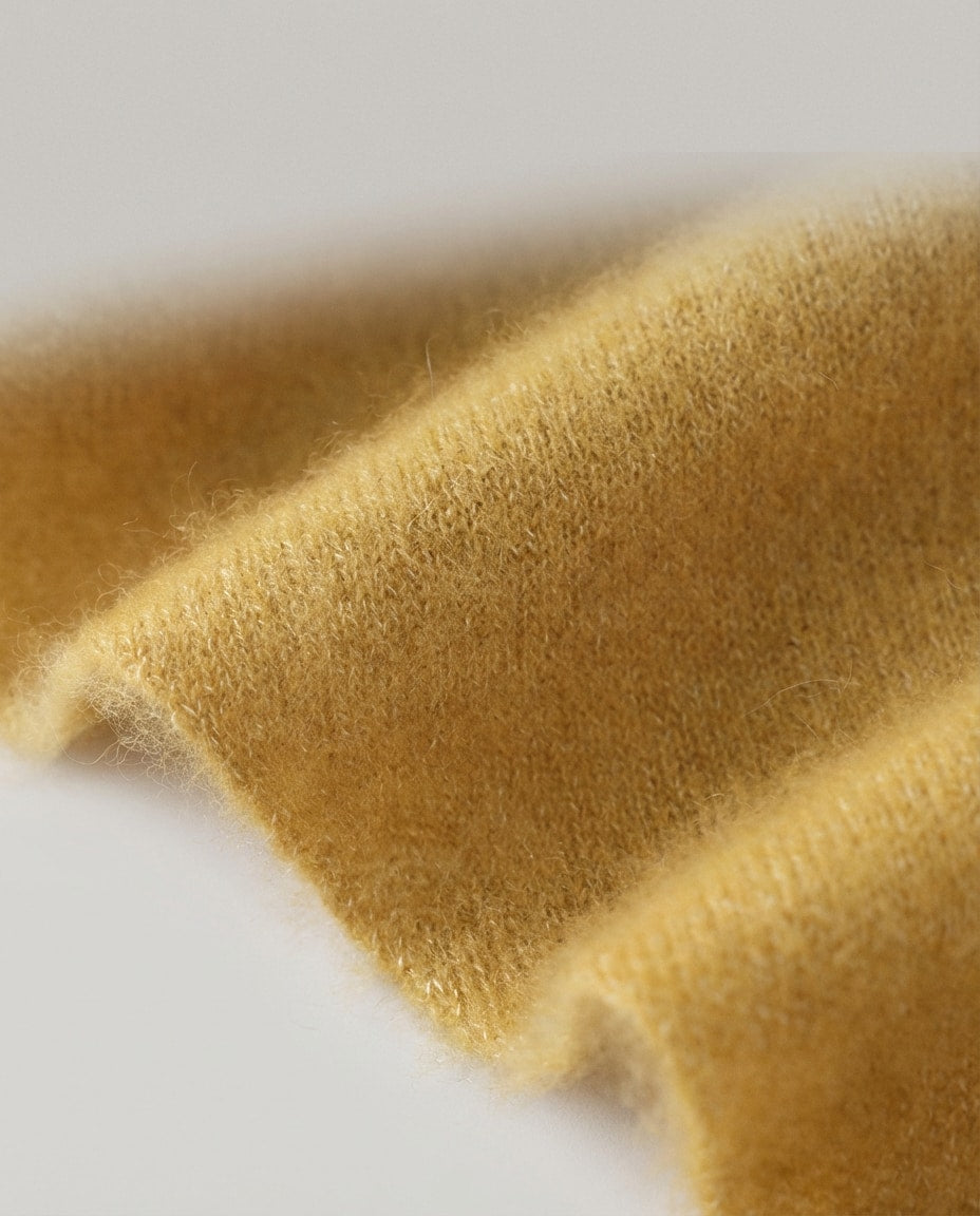 Wildfool The French Knot Neckerchief in Yellow - Zoom View - Featherweight Warmth & Noble Luster