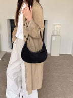 Wildfool The Cassis Crescent Bag in Black, worn — look 1