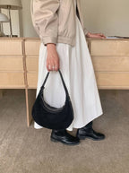 Wildfool The Cassis Crescent Bag in Black, worn — look 2